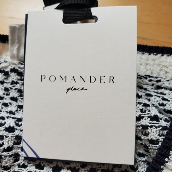 Tuckernuck Pomander Place Navy Stripe Bardot Mini Dress Knitted Button Large NEW - Picture 7 of 10